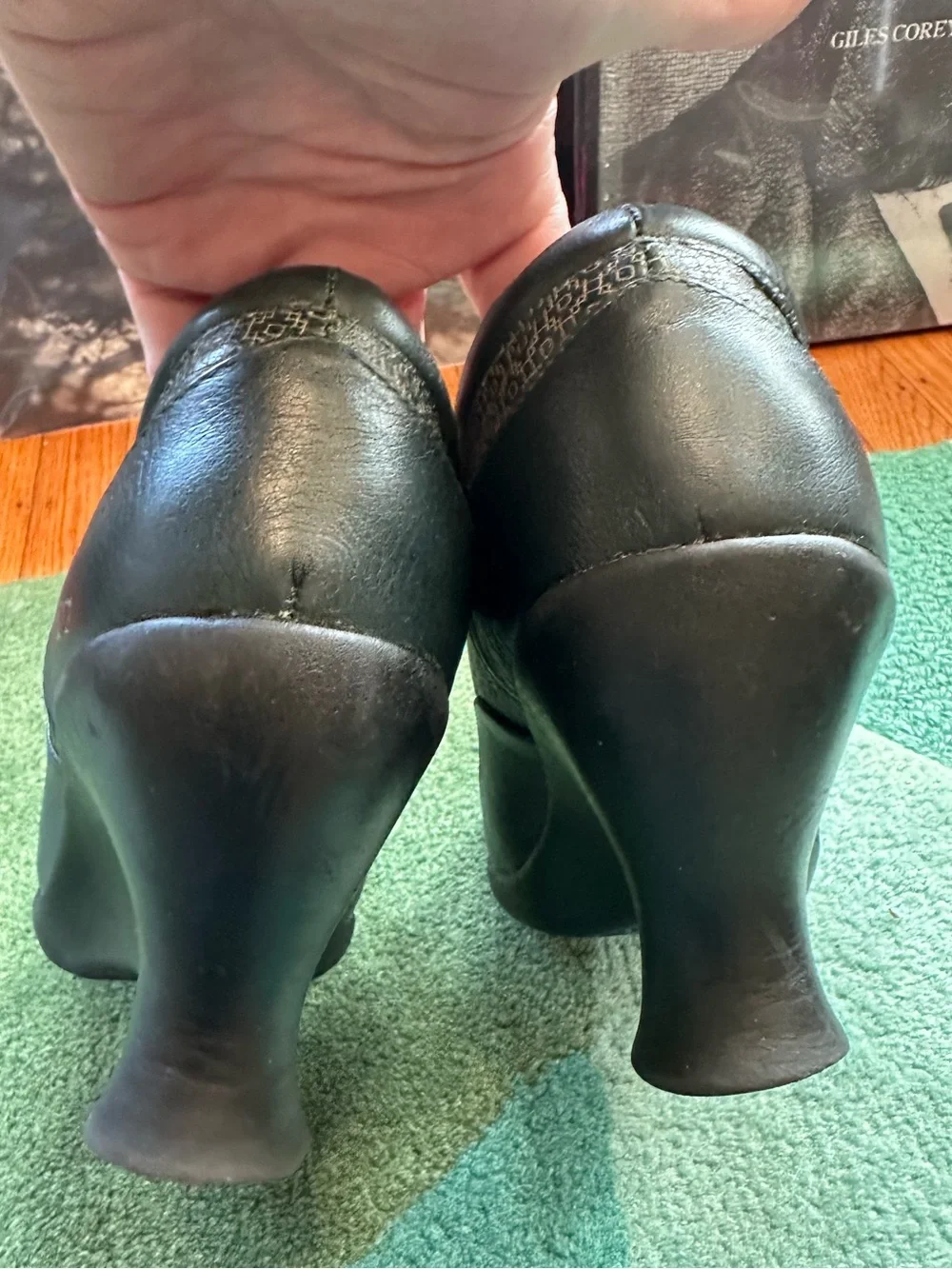 Fluevog VINTAGE EXCELLENT Friends Tillie petrol green wedge lace-up shoes -10